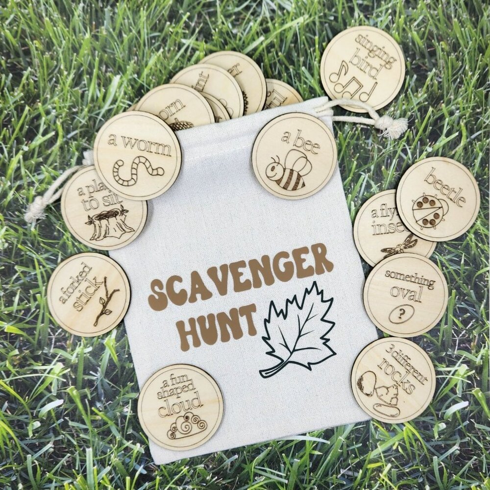 Kids Nature Scavenger Hunt Game, Engraved Birch Tokens, NEW Just Made, Laser Cut